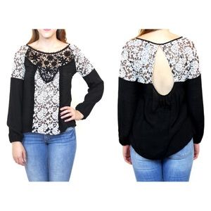 A’reve Black Lace Detail Peasant Top